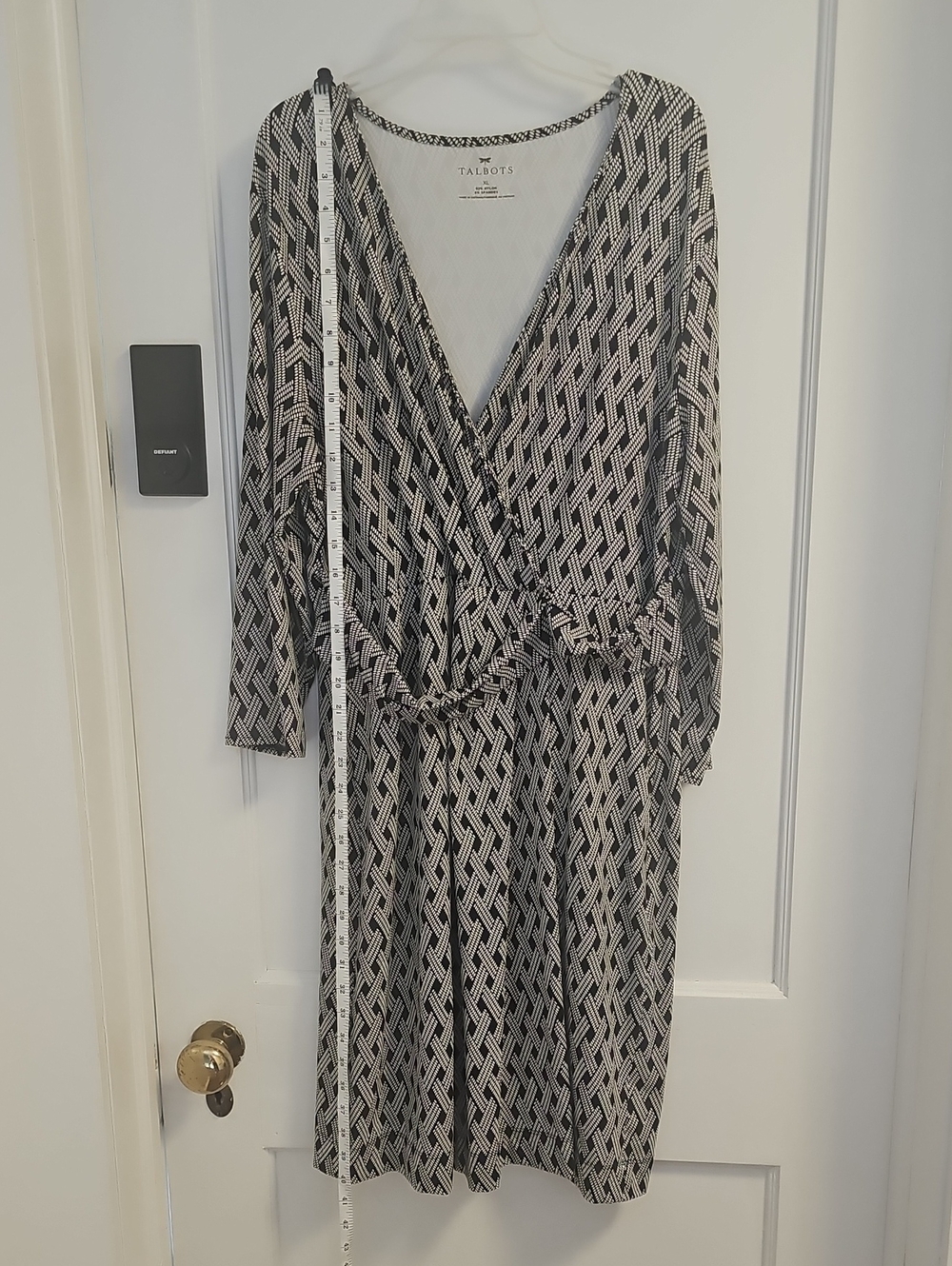 Talbots Black and White Geometric Faux-Wrap Dress